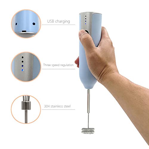 Gfhrisyty Milchaufschäumer, Handgerät, 3 Geschwindigkeiten, USB-wiederaufladbar, elektrischer Kaffee-Milchaufschäumer… – Bild 3