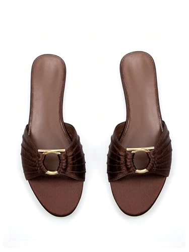 Verdusa Women's Metal Ring Satin Leather Dressy Sandals Point Toe Slip on Flat Sandals3