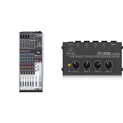 Behringer Mezclador Behringer XENYX 1204USB Premium de 12 entradas y 2/2 buses & Best Price Square Headphone Amplifier, 4 CH Stereo HA400 by