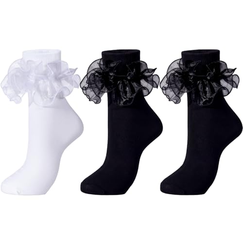 Image of Dicry Socks for Women, Big Ruffle Socks with Turn Cuff and Double Lace