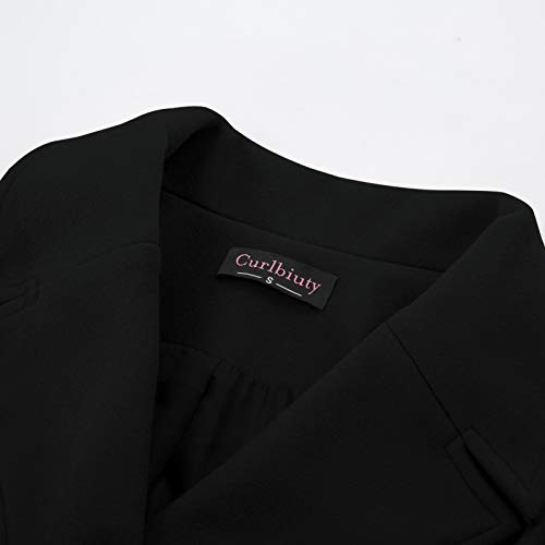 CURLBIUTY Women’s Elegant Double-Breasted Trench Coat in Black, Large - Image 3