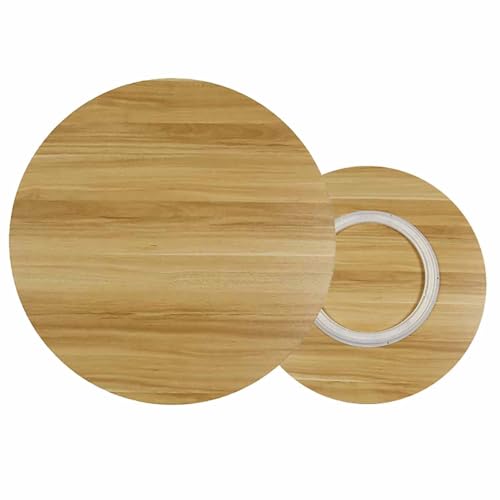 Decmiroor Plato Giratorio de Madera Redonda Lazy Susan, Multifunción Bandeja de Servicio para Mesa de Comedor, Tabla Giratoria para Mesa,Fácil de Compartir(Light Walnut,90x90cm)