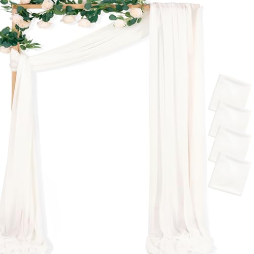 Image of Sheer Wedding Arch Draping Fabric 29 inch x 20 FT 4 Panels Ivory White