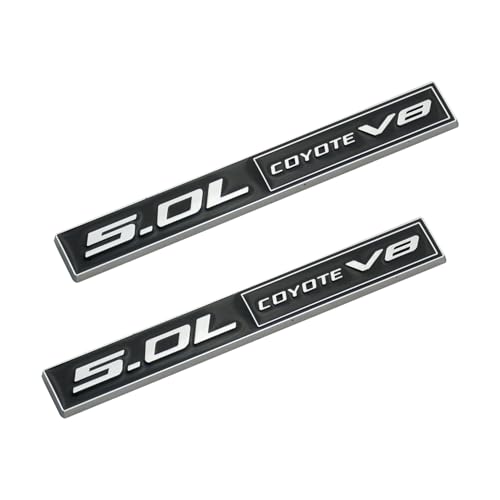 Image of 2Pc 5.0L Coyote V8 Emblems 3D Adhesive Badge V8 Engine Trim Fender Hook Trunk Decals Stickers Compatible for car (Silver Black)