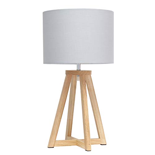 Image of Simple Designs LT1069-NGY Interlocked Triangular Wood Fabric Shade Table Lamp, Natural/Gray