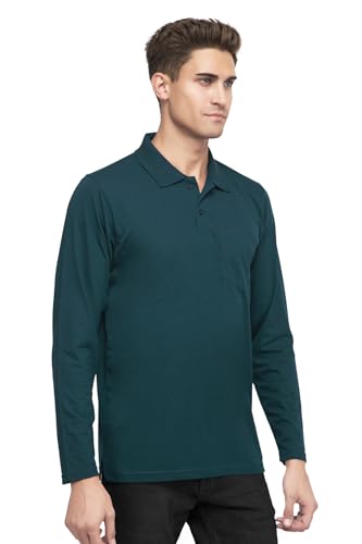 Image of Polo Full Sleeve t Shirt for Men Cotton with Pocket and Collar - Regular Fit Tshirt