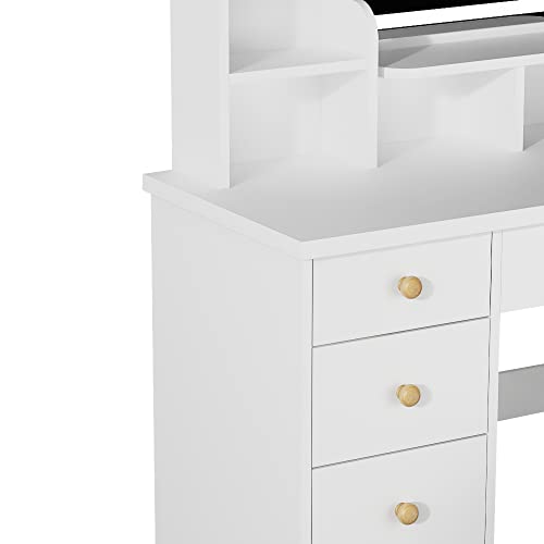 Hitow 31.5'' Makeup Vanity Set With Drawer And Shelf, Wood Dressing Table With Lighted Screen Mirror, Girls Makeup Vanity Table With Jewelry Organizer For Bedroom, White #TOP4