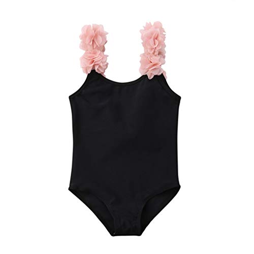 Baby Girl Swimwear One Piece Bathing Suit 6M-4Years Toddler Infant Little Kid Tulle Flower Strap Open Back Swimsuit Black