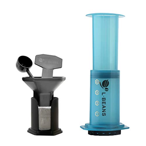 POLKADOT French Press Coffee Maker Manual Coffee Pot w/Spoon for Home Travel Camping Blue