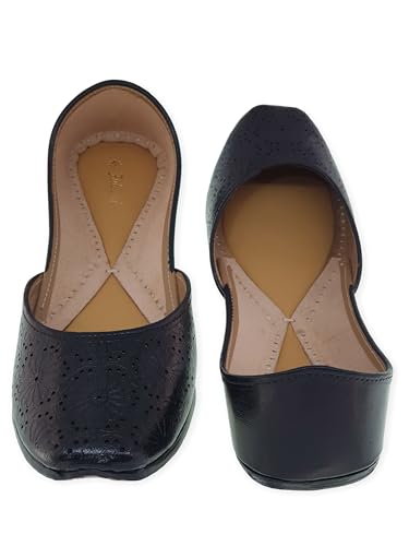 Image of Fulkari Women Cutwork Casual Genuine Soft Leather Jutis | Bite and Pinch Free Juttis | Punjabi Jutti | Girl's Office Flat Ladies Mojari | dailywear Ethnic Juti |