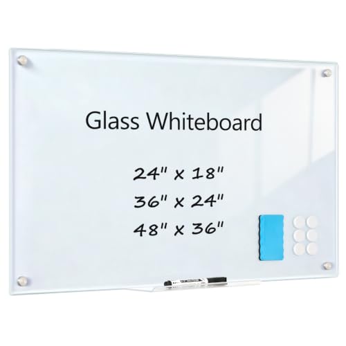 AMUSIGHT Tempered Glass Whiteboard 20" x 30" Magnetic Glass Dry Erase Board