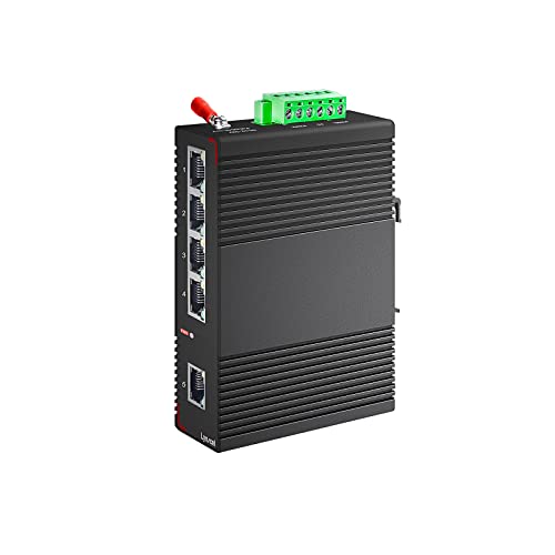 Lynxcel 5 Port Industrial Ethernet Switch,Aluminum Din Rail 60W gigabit Switch,IP30 Outdoor Network Switch Suitable for Security System/Mining etc(-40 to 185°F),Plug and Play with UL Power