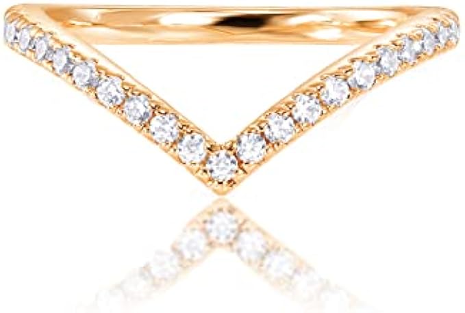 PAVOI 14K Gold Plated Sparkling Wishbone 'V' Ring for Women with Cubic Zirconia