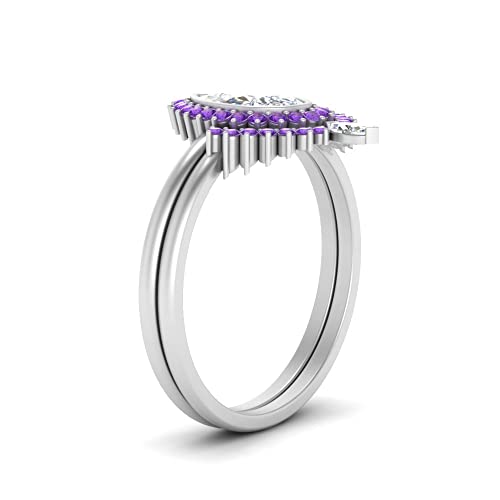 Image of 55Carat Choose Your Gemstone Bezel Pear Shape Halo CZ Diamond CZ Ring Sterling Silver Pear Shape Wedding Ring Sets Ornaments Surprise for Wife Symbol of Love Clarity Comfortable US Size 4 to 12