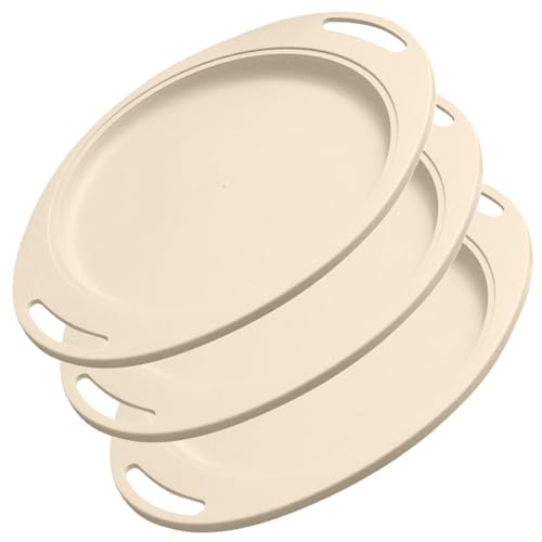 Image of Lightweight & Unbreakable Deep Dinner Plates for Pasta, Noodles, Dinner, Camping Dish, Cereal, Fruits, Snacks, Salads, Wedding Dishwasher & Microwave Safe Dinnerware (34cm, Beige, Set of 3)