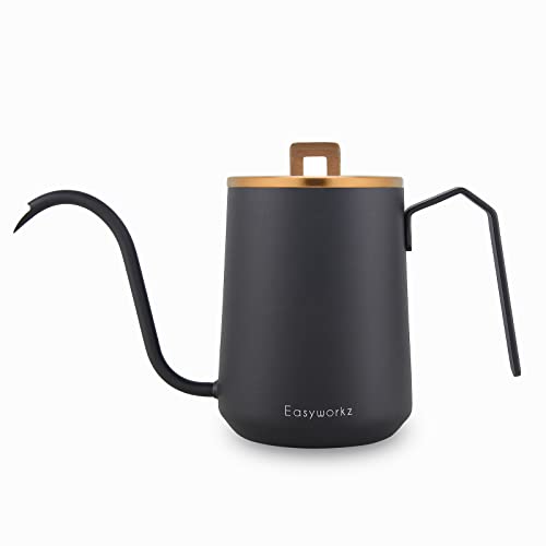 Easyworkz Bouilloire à café à col de cygne 600 ml en acier inoxydable avec long bec étroit, or rose noir Cover