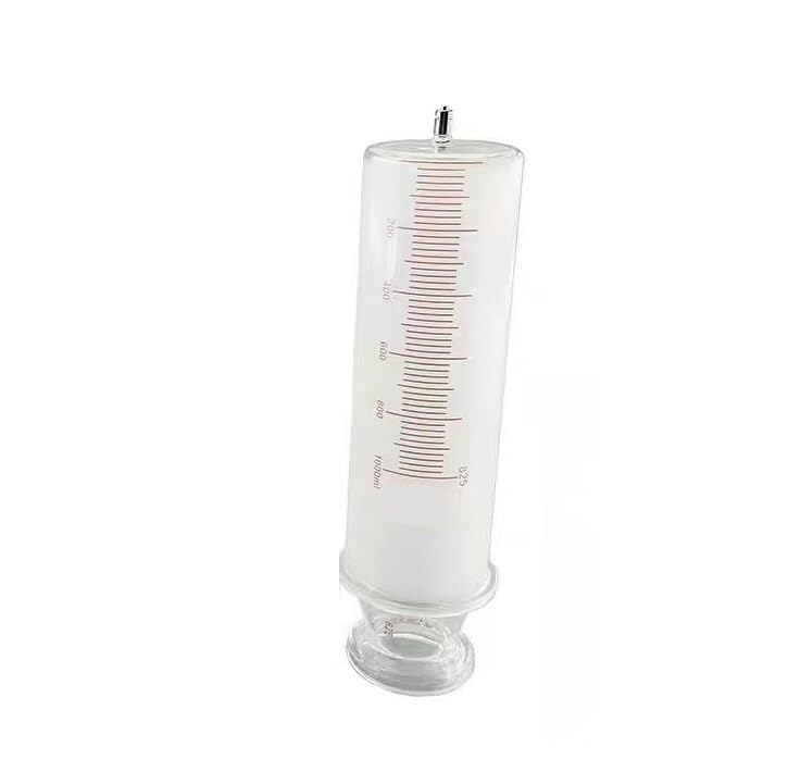 1 szt. 1000 ml duża szklana strzykawka z kalibrem szklanym - Ruhr Lock i ręcznym infuzorem do użytku laboratoryjnego(Ruhr Locks Caliber)