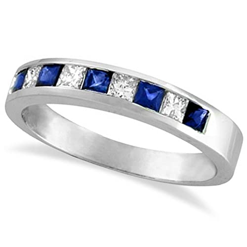 Princess-Cut Diamond And Sapphire Wedding Ring Band In Palladium #TOP4
