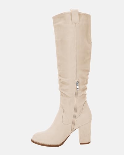 Juliet Holy Women's Knee High Boots Chunky Block Heel Wide Calf Round Toe Side Zipper Fashion Dress Boot3