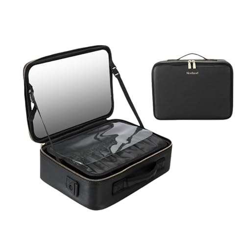 xixining メイクボックス コスメボックス 化粧品収納ボックス コスメ収納 メイク収納 大容量 鏡付き 持ち運び 自由調整できる 機能的 小物入れ 収納力 プロ用 自立式 仕切り調整可能 整理簡単 強い耐久性 旅行 出張用 (L,ブラック)