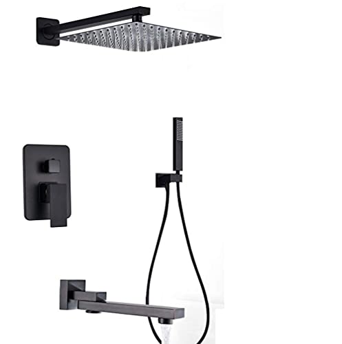 Système de douche noir mat mural avec mitigeur et pommeau effet pluie
