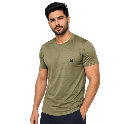 Image of NINQ Half Sleeve Tshirt for Men | Round Neck Regular Tshirt | Breathable Mesh Dotted Stylish T-Shirt | Sports Wear Casual Tee for Gym, Running & Daily Comfort