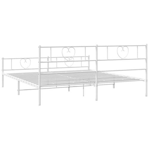 vidaXL Bettgestell, Bettrahmen mit Kopfteil Fußteil, Metallbett Bett mit Lattenrost, Doppelbett Gästebett Schlafzimmer, Metall Weiß 180x200cm – Bild 6