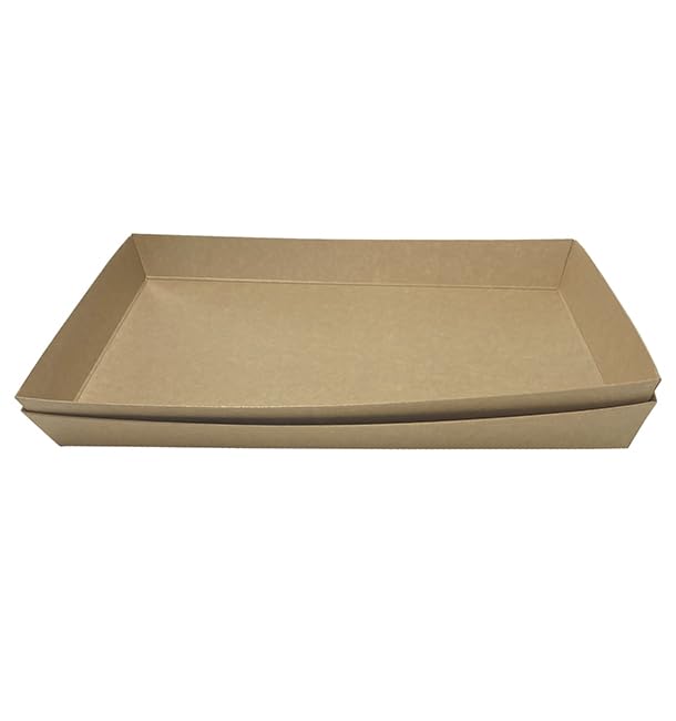 50 Bandeja de Cartón Kraft para Caja con Ventana 33×23 cm | Cartón Antigrasa y Altas Temperaturas | Ideal para Take Away, Panadería y Catering | Pack de 50 Unidades