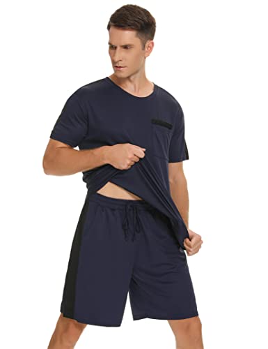 Ticioeke Survêtement Homme Ensemble de Sport Homme Été Ensemble Short Tee Shirt Homme 2 Pièces T-shirt et Short Costume à Manches Courtes Ensembles de Sportswear Casual Respirant bleu marine et noirM - Image 3