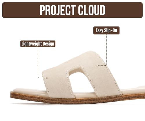 Image of Project Cloud 100% Genuine Leather Sandals for Women 2026 - Fashion Flat Womens Sandals with Memory Foam Insole Slides Sandals Women Footwear - Mules Women's Sandals (Jannel)