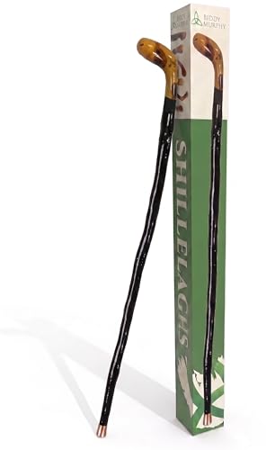 Imported Shillelagh Gift Boxed Wooden Irish Walking Stick Handcrafted 100% Blackthorn Wood Cane Handles All Unique Black High Gloss Lacquered Made in Ireland 36