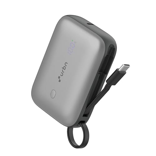 Image of URBN 10000 mAh 35W Super Fast Charging Power Bank with Built-in USB-C Cable| Triple Output | Two Way Fast Charge | Made in India | for MacBook Air, iPhone, Android & More (Grey)
