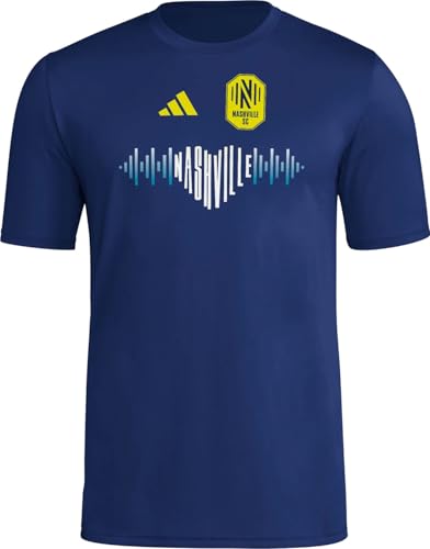 adidas Men's Nashville Soccer Club Pre-Game Short Sleeve T-Shirt, Team Navy Blue/Nashville Soccer Club, Medium