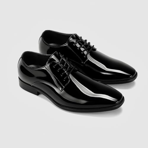 Mens Tuxedo Dress Shoes Faux Patent Leather Formal Oxford Lace-up Business Wedding Suit Dress Shoes Black3