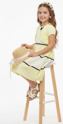 Image of ToBeInStyle Girls Two Piece Short Sleeve Dress and Matching Bolero Crop Cardigan Assorted Prints Cotton Blend Summer Outfit