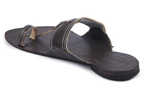 Image of KORAKARI Men Kolhapuri Chappal Handcrafted Sandal Smooth and Comfortable Flip Flops Slipper Stylish Anti Slip Design Genuine Leather Traditional Footwear.