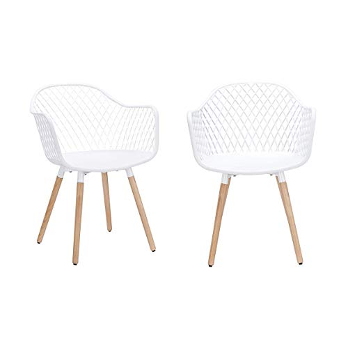 Canglong Modern Natural Wood Legs Easily Assemble Mid Century Molded Plastic Shell Arm Hollow Out Chair For Living, Bedroom, Kitchen, Dining, Waiting Room, Set Of 2,White #TOP1