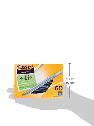 BIC Round Stic Xtra Life Ballpoint Pen, Medium Point (1.0mm), Blue, 12-Count