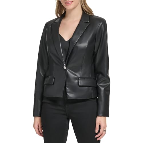 Calvin Klein Women's One Button Faux Leather Edgy Blazer