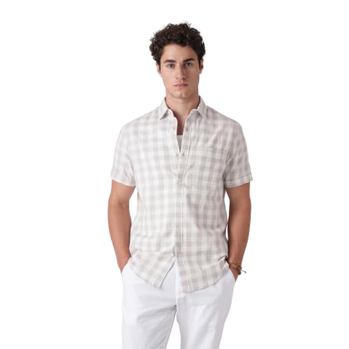 Image of BLUE BUDDHA Men Checked Casual Shirt | Tailored Fit Half Sleeve Shirt for Men | Curved Hem Ready to Wear, Office Casual & Weekend Wear