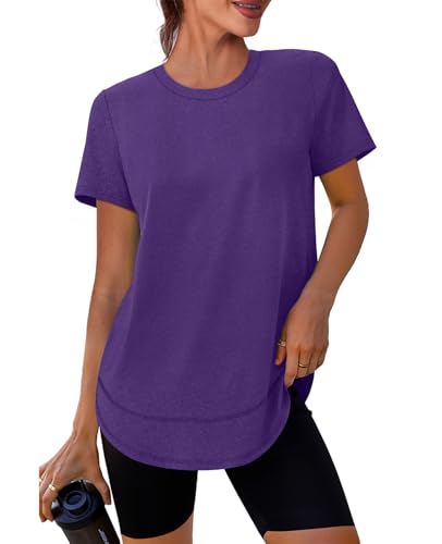 Womens Workout Tops Short Sleeve Shirts with Sun Protection Trendy Spring Summer Outfits S-3XL