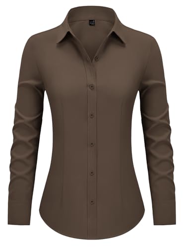 Women's Button Down Shirts Collared Fitted Dress Shirts Long Slee...