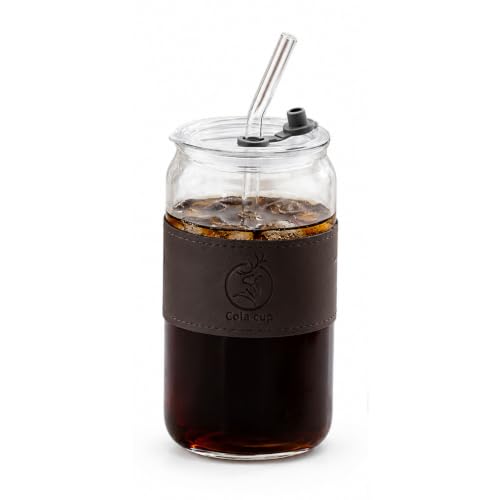 Image of Glass Can Tumbler with Lid & Straw - 500ml, Set of 1, Iced Coffee Cup, Reusable Drinking Glass with Sleeve, Leakproof Lid, Clear Glass Tumbler for Coffee, Tea, Juice, Smoothies & Boba