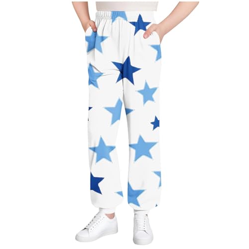 Kids Stars Print Sweatpants Loose Elastic Waist Casual Joggers Athletic Track Pants with Pockets for Girls Boys 3-15 Years