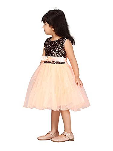 Image of MUHURATAM Girl's Net Fit and Flare Knee-Length Dress