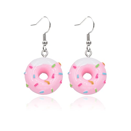 Donut Dangle Earrings for Women - Fun and Sweet Cake Jewelry, Pink Donut Earrings for Women