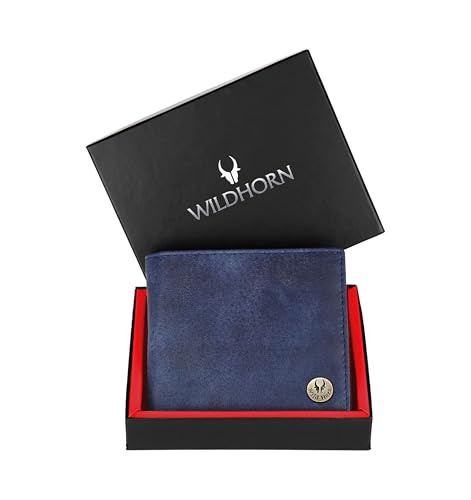Image of WildHorn Rfid Protected Leather Wallet For Men, Blue Distressed
