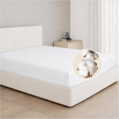 Dreamzie Drap Housse 180x200 Coton, Jersey Extensible, Bonnet 30 cm, Adapté aux Matelas Jusqu’à 27 cm, Certifié Oeko-Tex, Hypoallergénique - Blanc