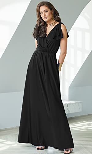 KOH KOH Womens 2025 Long V-Neck Ruffle Sleeveless Bridesmaid Prom Gown Maxi Dress2