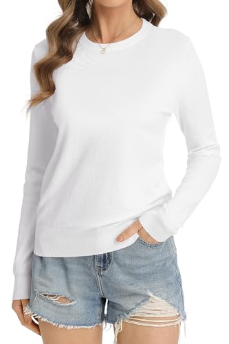 Image of QUALFORT Women's Sweaters Long Sleeve Soft Lightweight Basic Knitted Pullover Sweater